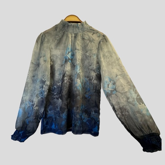 Cream Women’s Blouse M Royal Navy Blue Long Sleeves - Picture 4 of 15